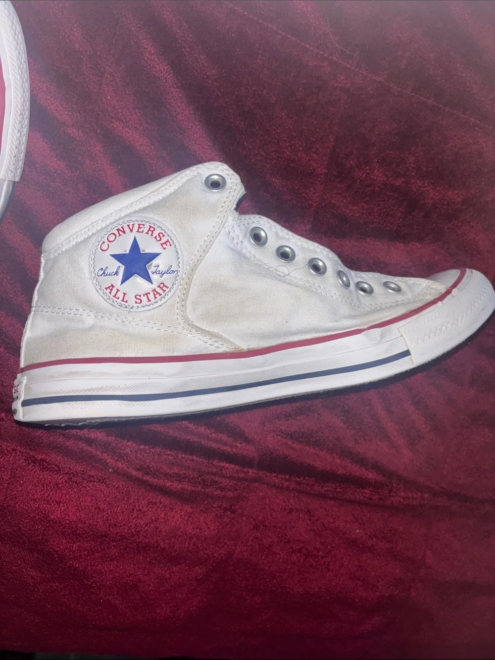 Converse men White High-Top Sneakers with Red Trim